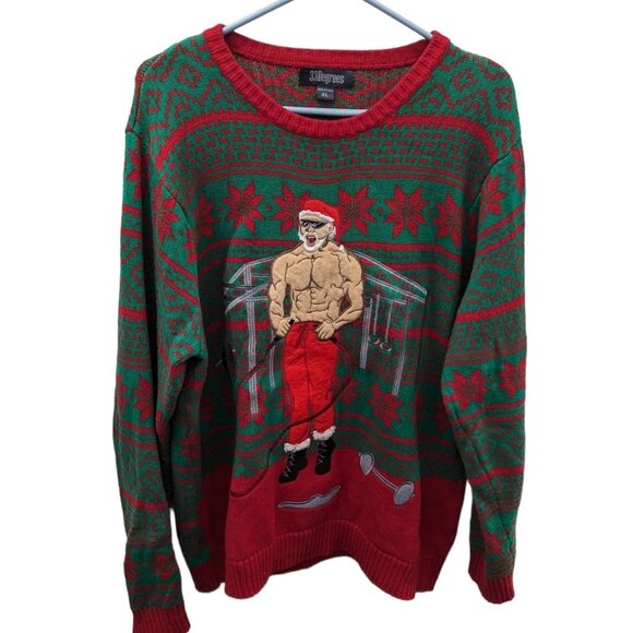 33 Degrees Gym Rat Jump Rope Buff Santa Ugly Christmas Sweater Extra Large XL - Picture 2 of 5